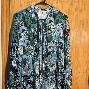 Terra & Sky Green and Blue Floral Blouse